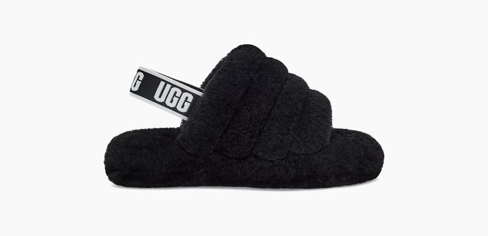 Ugg Fluff Yeah - Kids Slides - Black - NZ (9548FWHKX)